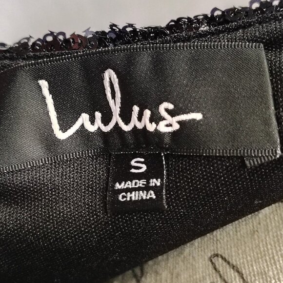 Lulu's Black Sequin Mini Dress Small - LBD Party Bodycon Glam Glitzy Sparkly - Picture 7 of 10